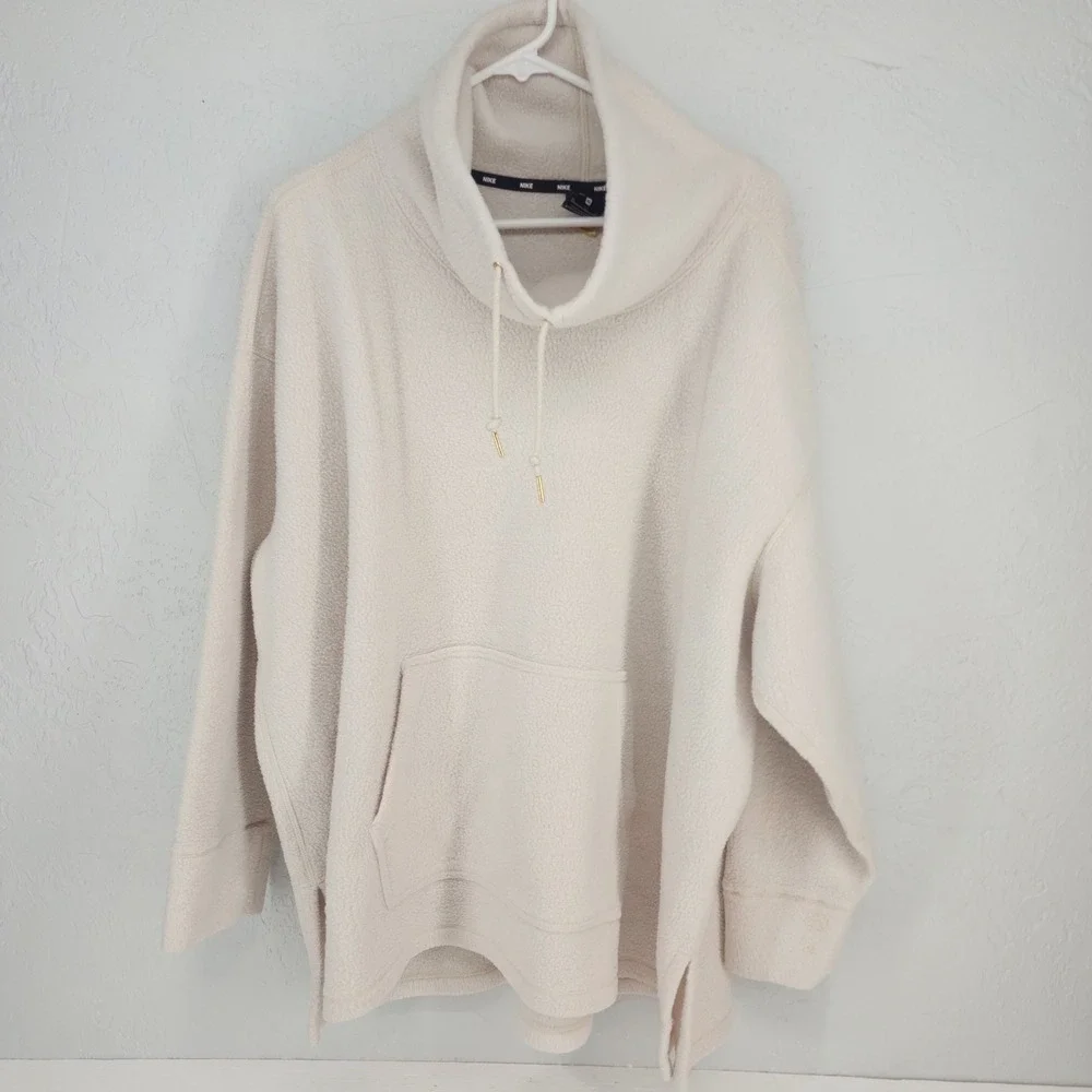 Nike Women XL‎ | Cream Off White Fleece Funnel Neck Pullover Sweatshirt
